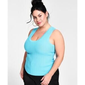 Nina Parker Women's Trendy Sleeveless Ribbed Sweater in Turquoise Pool Blue